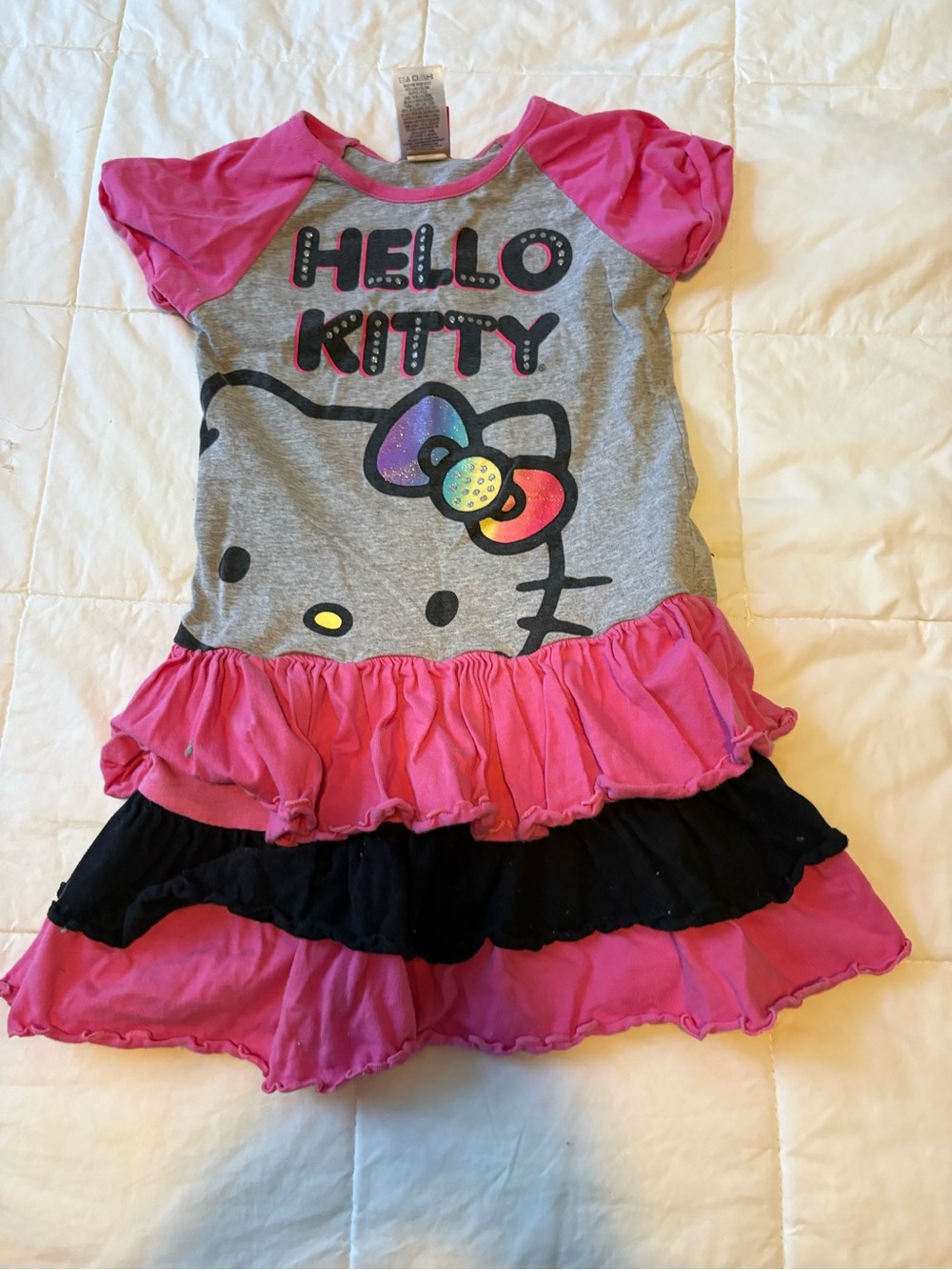 Hello Kitty Pink Black Gray Ruffle Dress